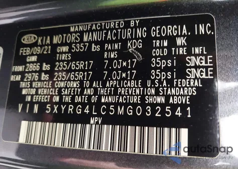 2021 Kia Sorento Lx from USA, damaged, VIN 5XYRG4LC5MG032541